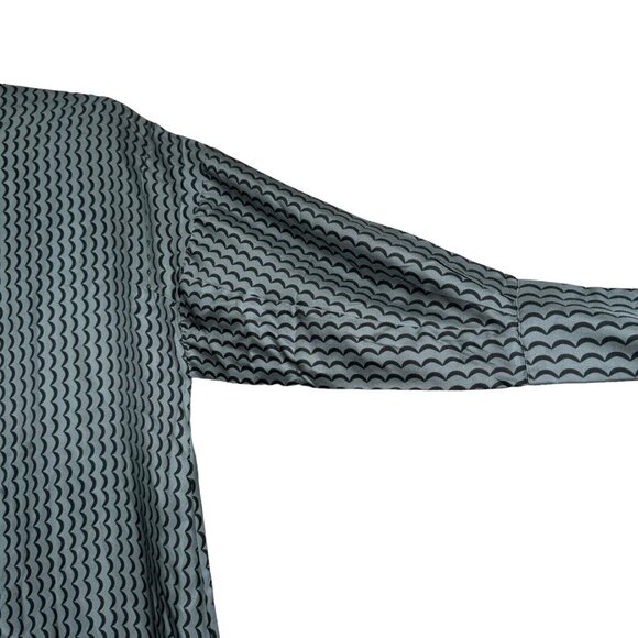 ASCENO 100% Silk Button Up Long Shirt Dress Long Sleeve Sz XS Agave Wave Printed - Picture 4 of 12